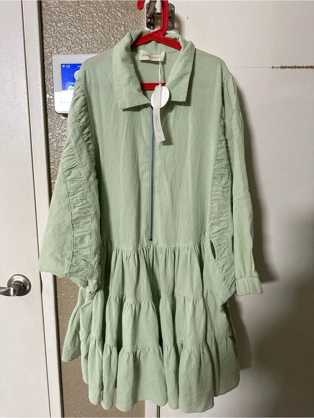 Dusty Rose Light Green Tiered Zip-Front Dress Sz Small